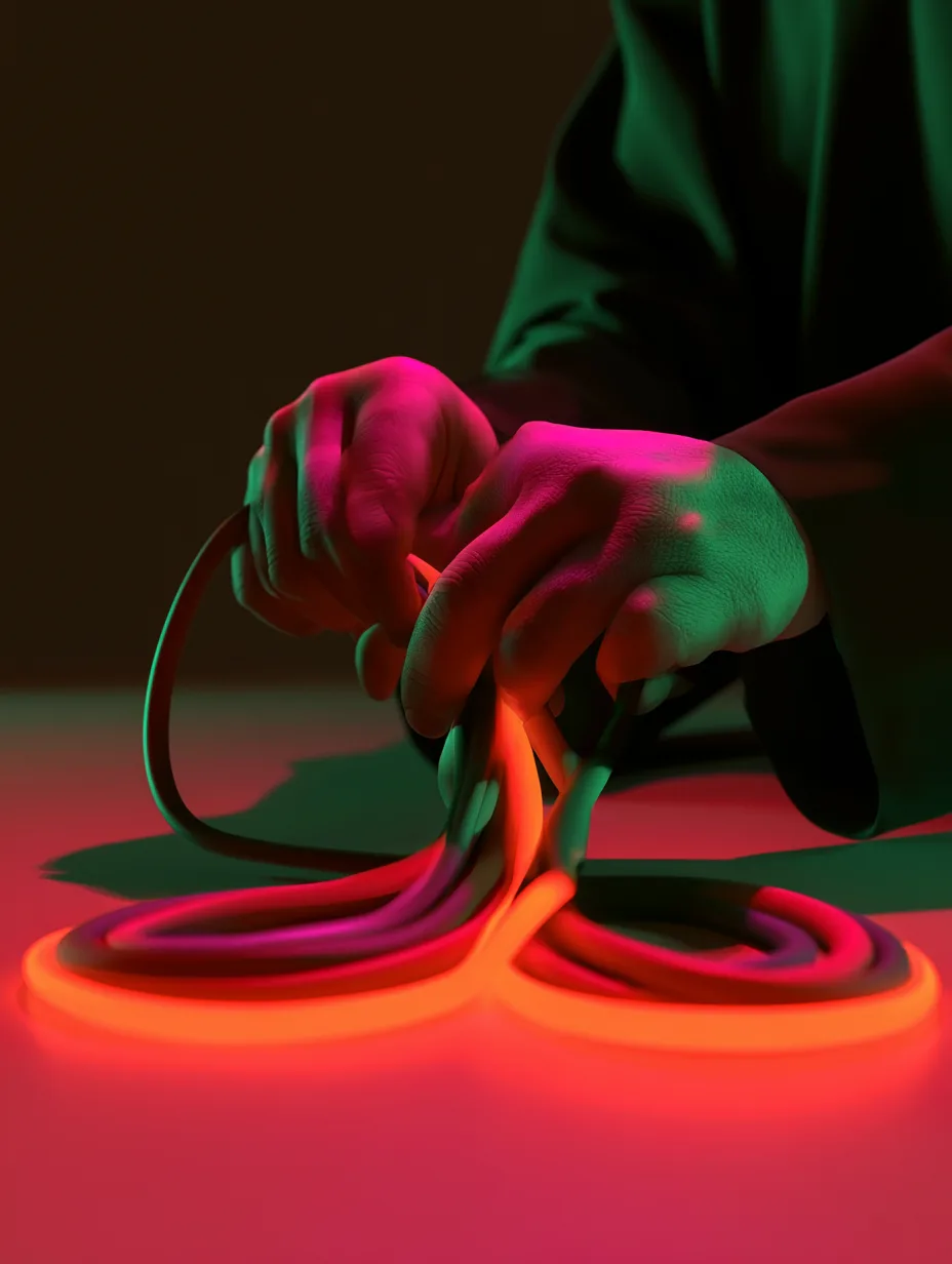 Hands coiling a lit cable ready for a floor-void pull